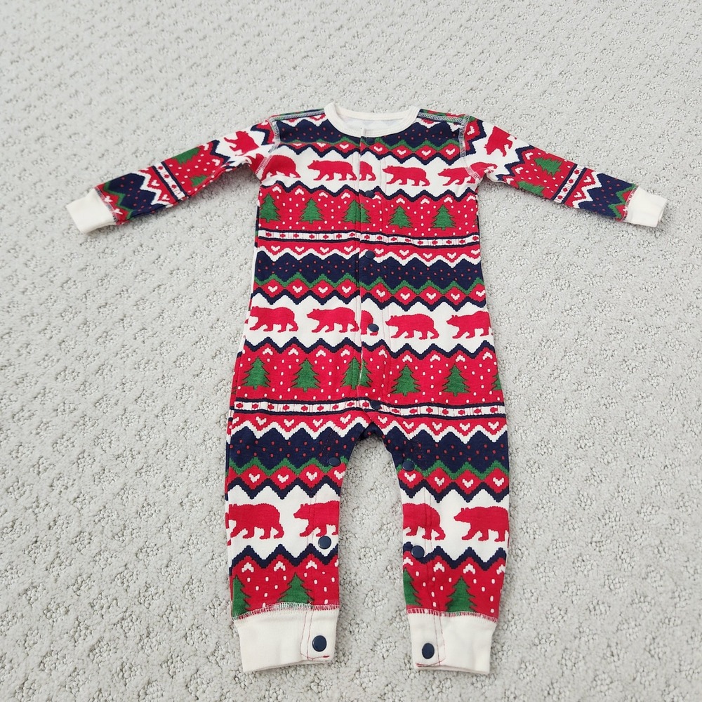 Baby Infant Bear Christmas‎ Holiday Union Suit Pajamas size 6-12M